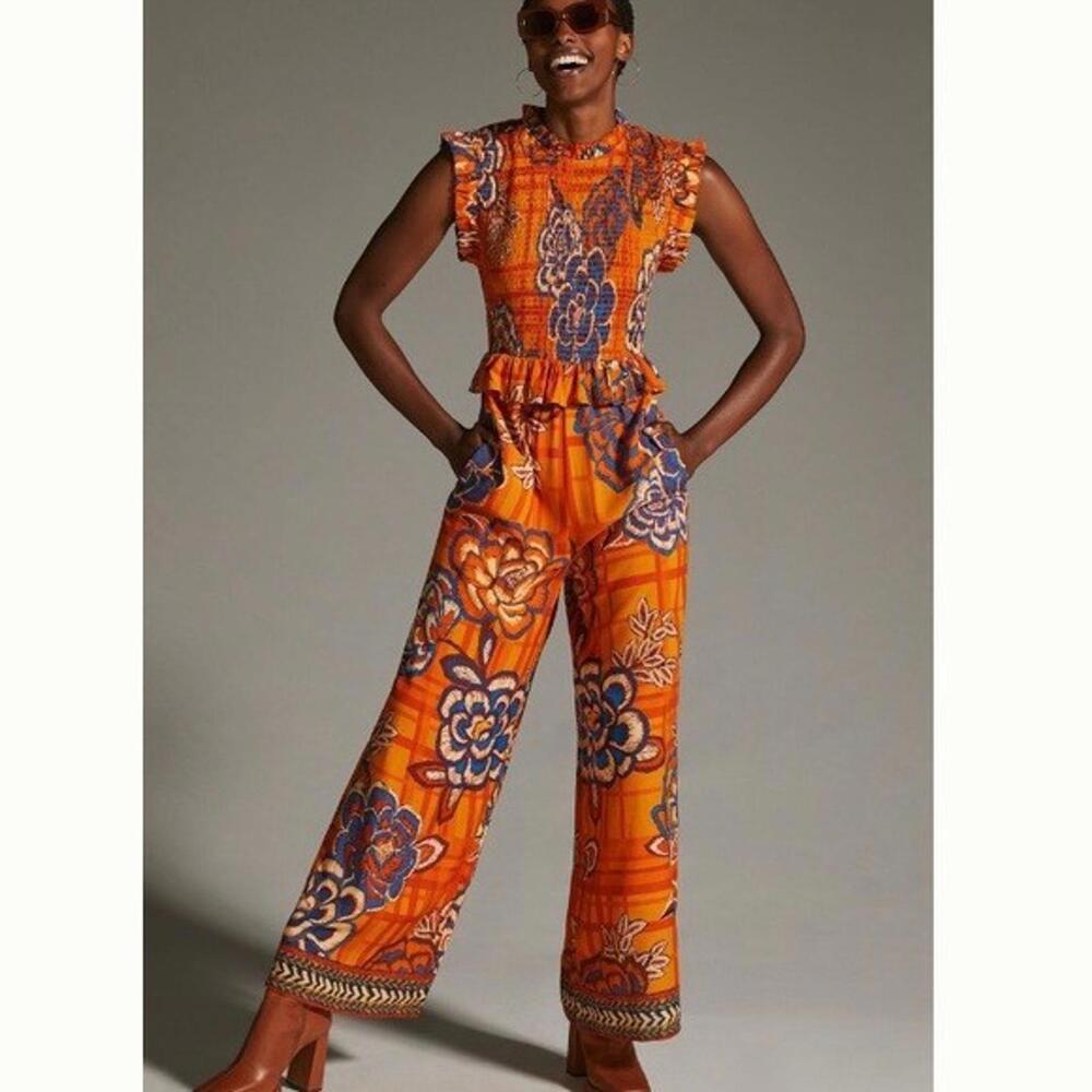 NWT $228 Farm Rio Smocked Wide Leg Jumpsuit XS - Picture 1 of 9